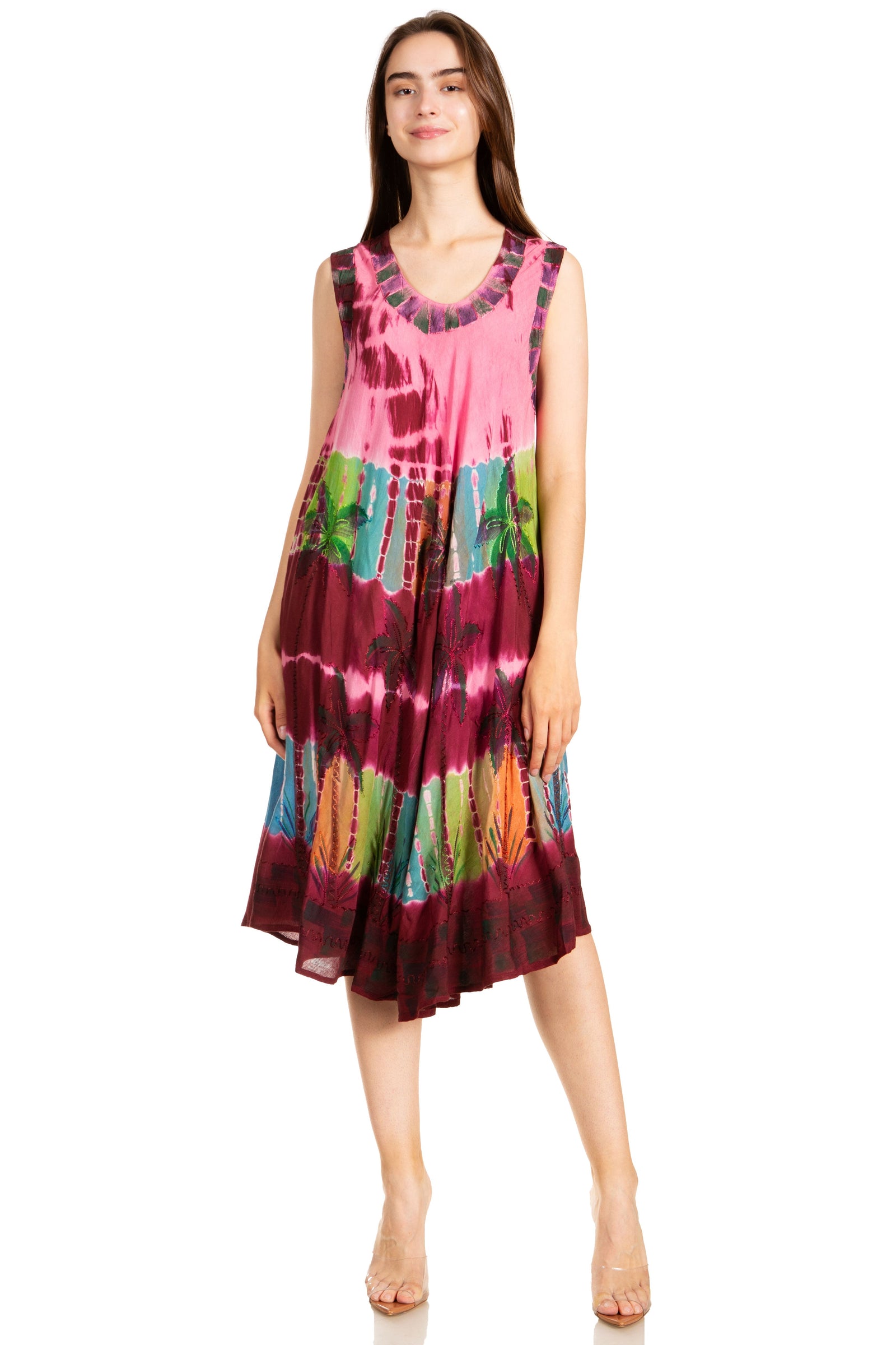 Sakkas Palm Tree Tie Dye Caftan Vestido / Cubrir