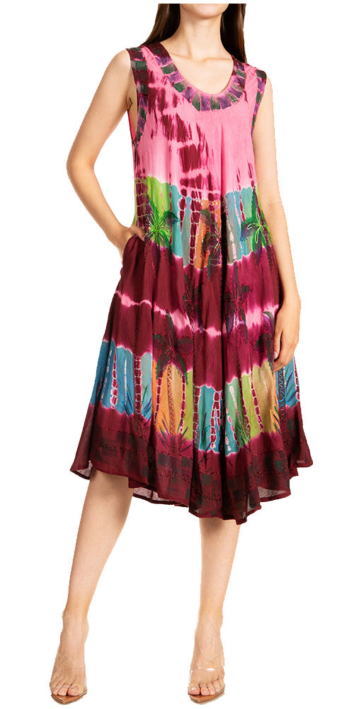Sakkas Palm Tree Tie Dye Caftan Vestido / Cubrir
