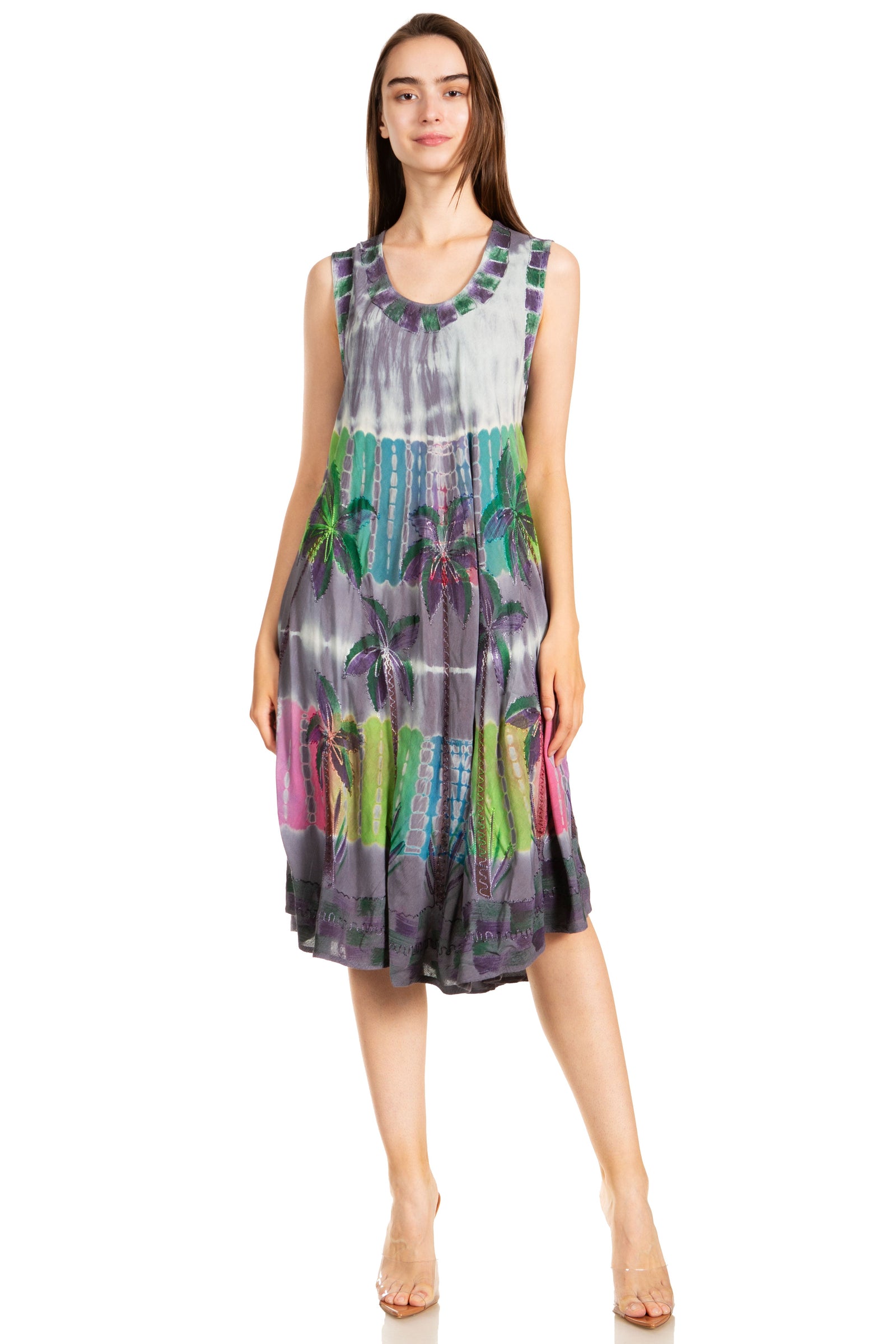 Sakkas Palm Tree Tie Dye Caftan Vestido / Cubrir