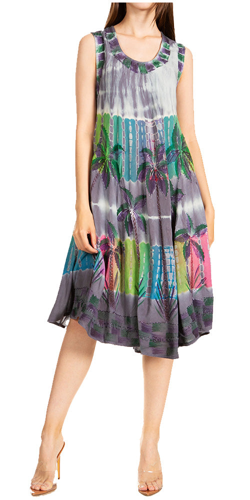 Sakkas Palm Tree Tie Dye Caftan Vestido / Cubrir