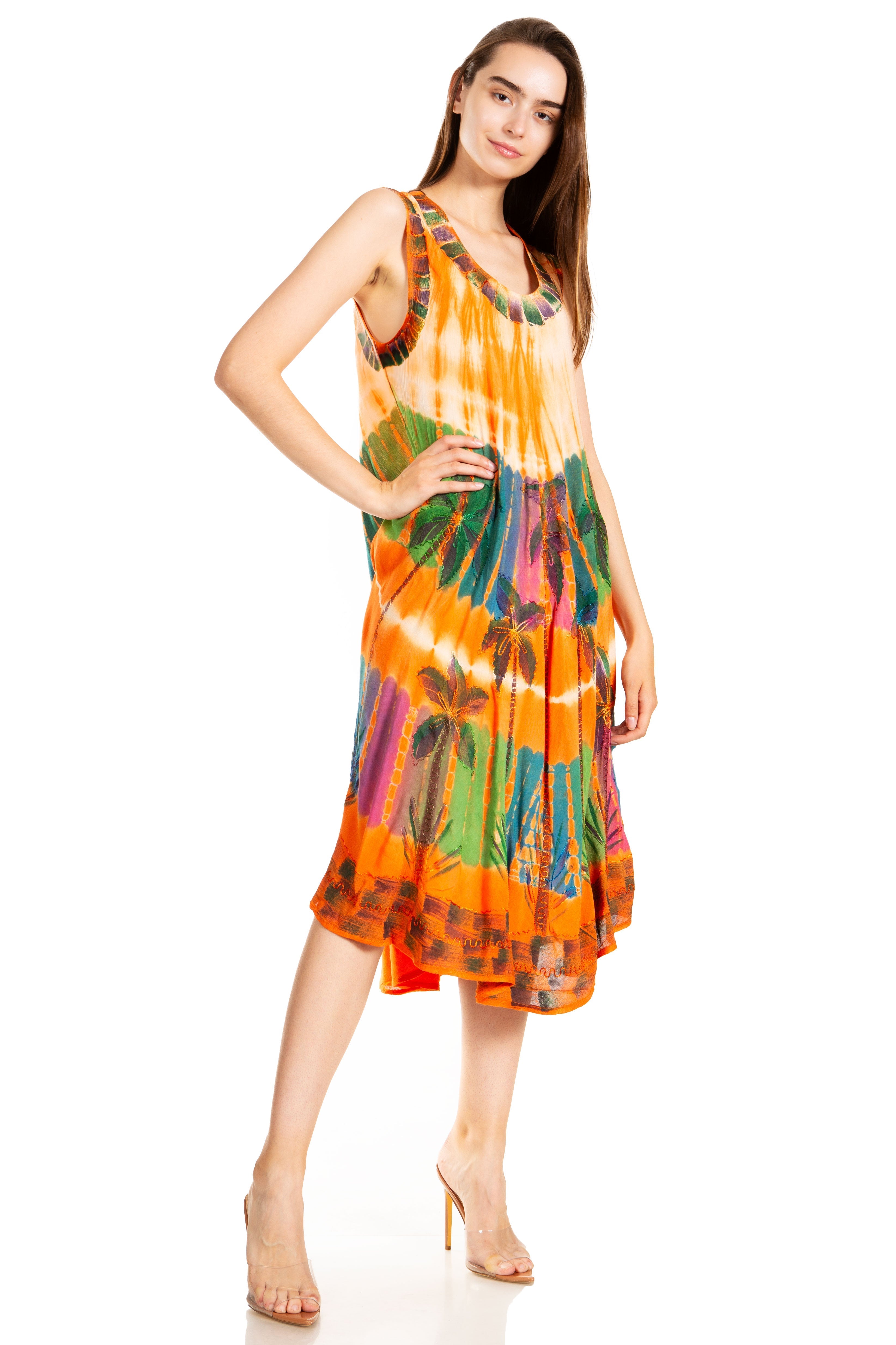 Sakkas Palm Tree Tie Dye Caftan Vestido / Cubrir