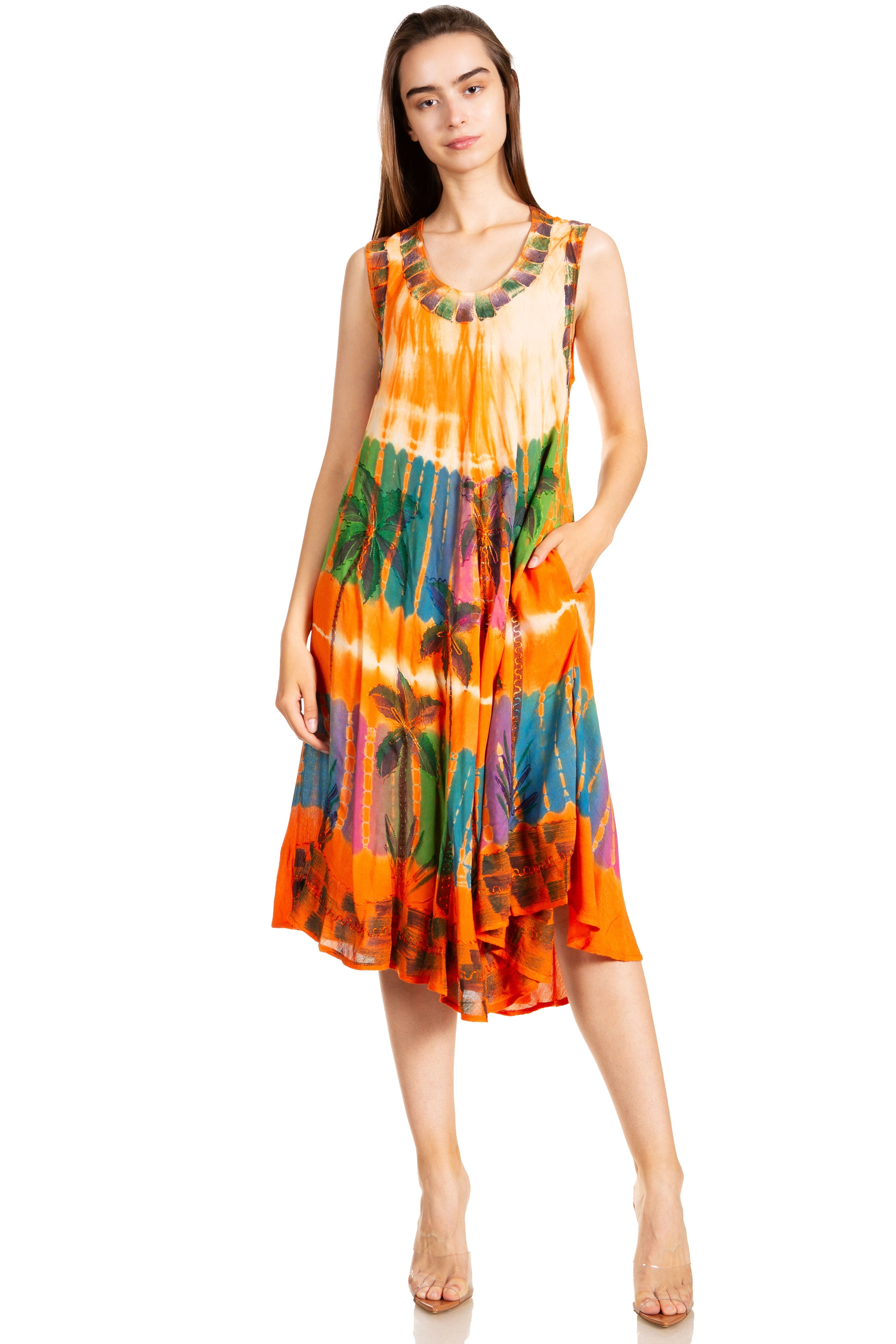 Sakkas Palm Tree Tie Dye Caftan Vestido / Cubrir
