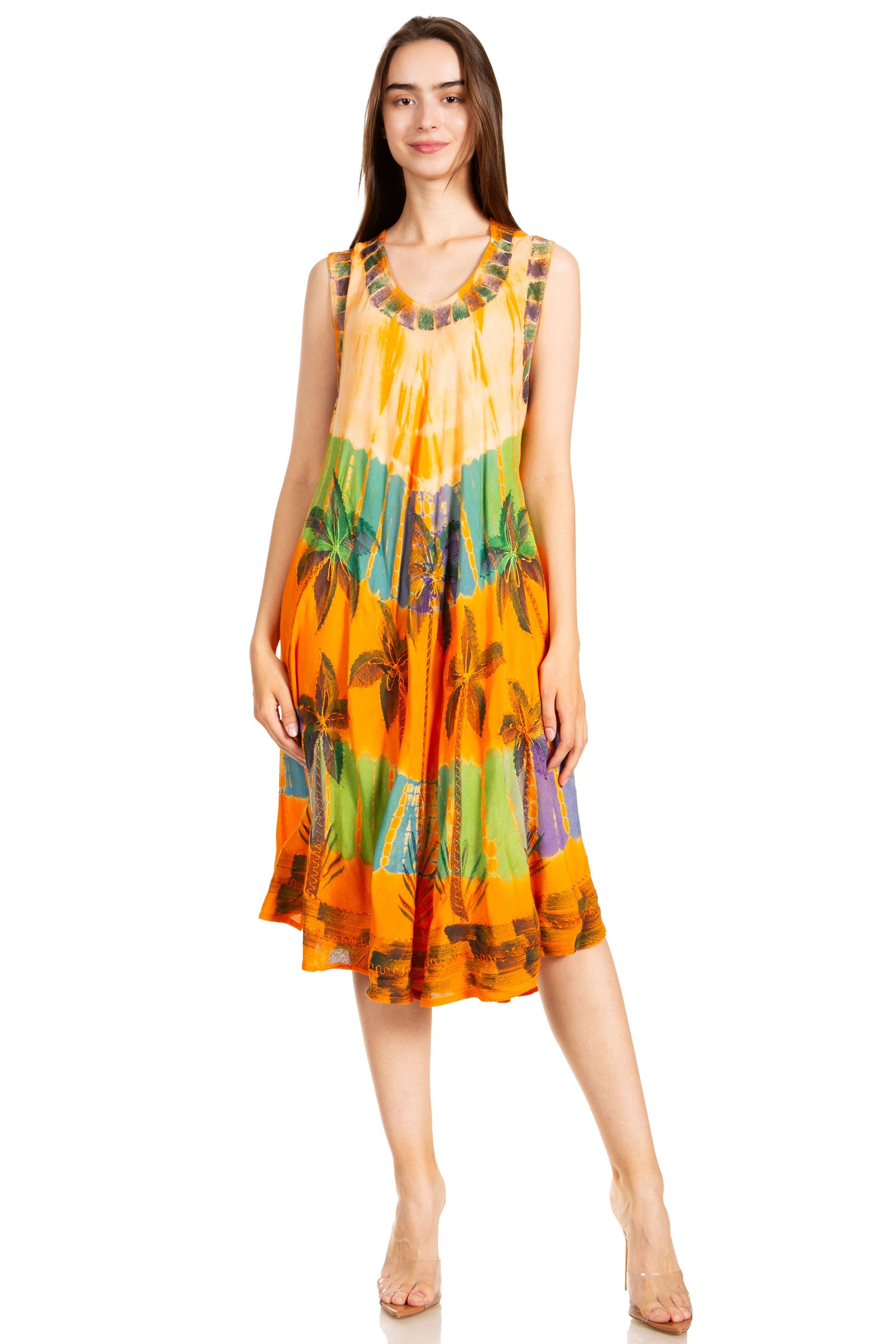 Sakkas Palm Tree Tie Dye Caftan Vestido / Cubrir