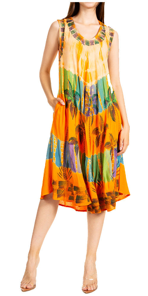 Sakkas Palm Tree Tie Dye Caftan Vestido / Cubrir