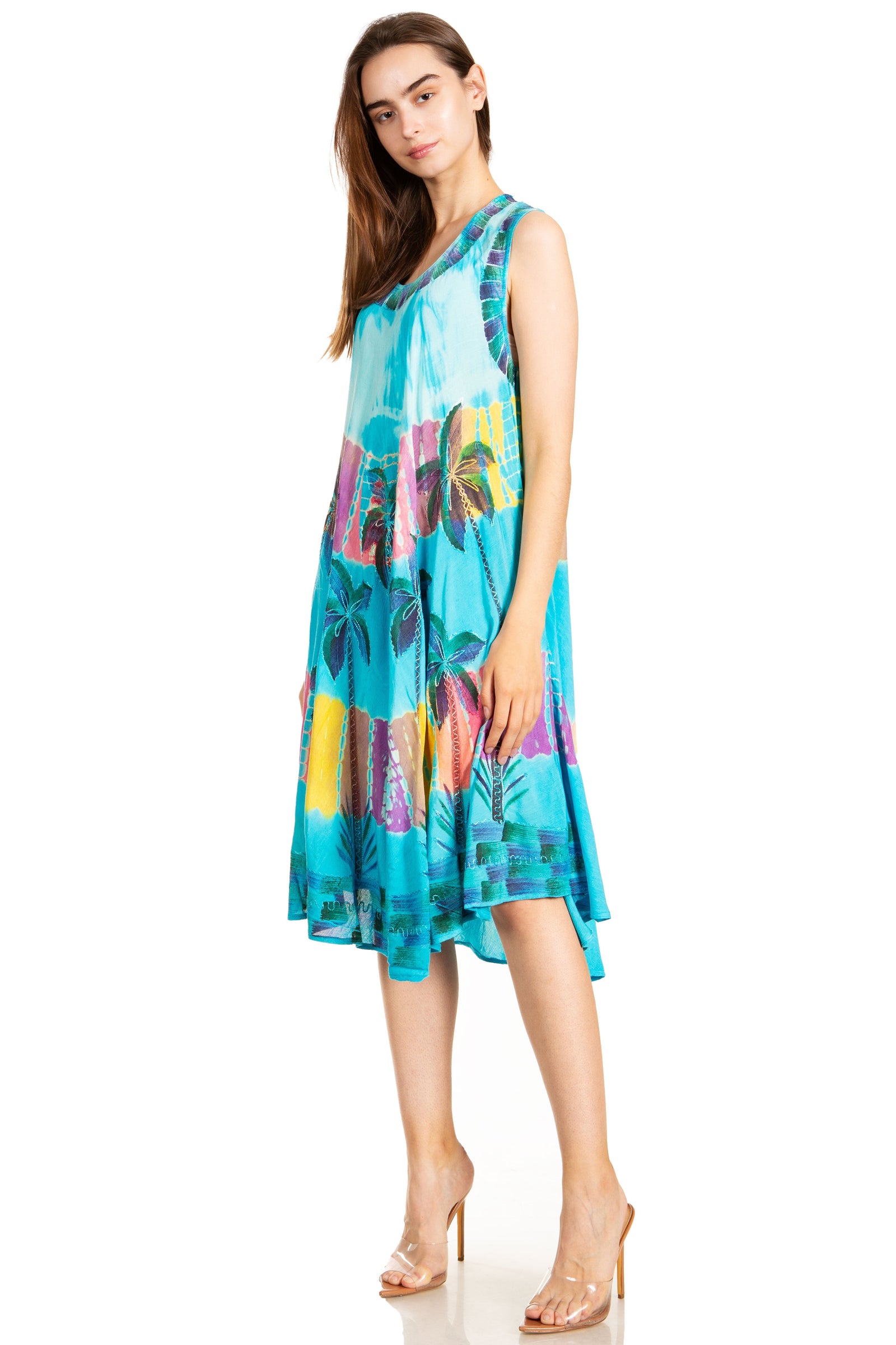 Sakkas Palm Tree Tie Dye Caftan Vestido / Cubrir