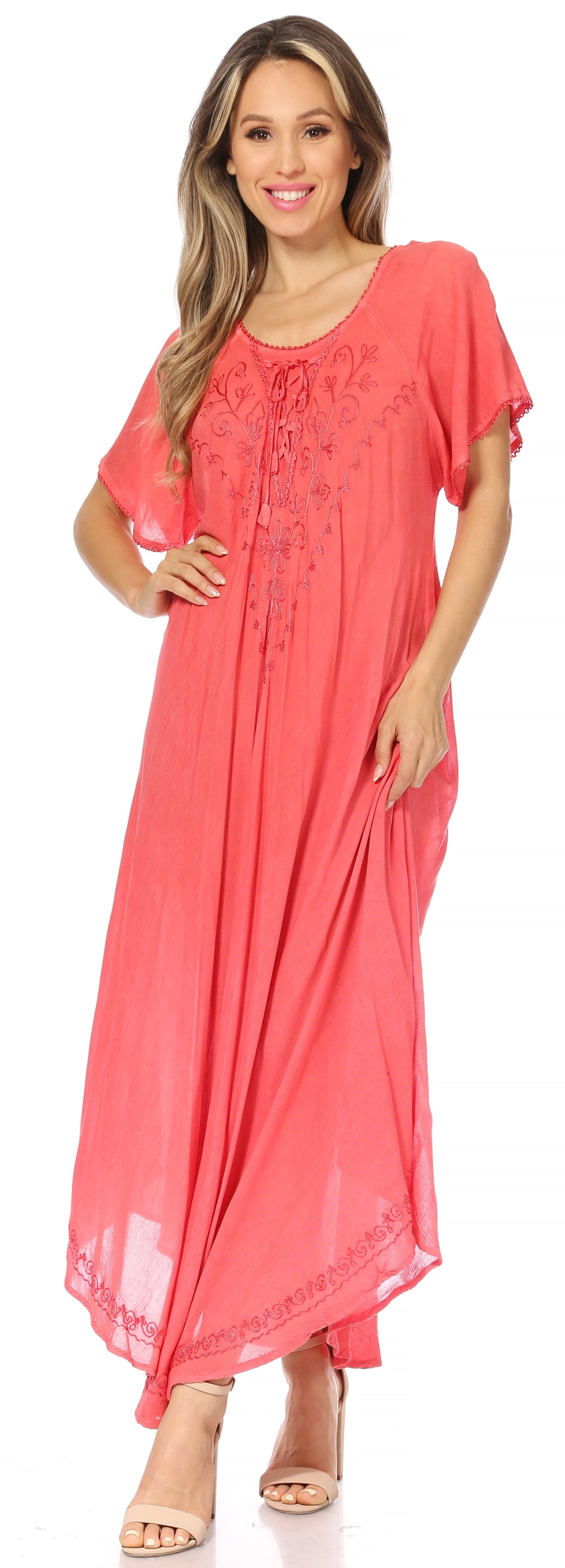 Sakkas Lilia Embroidered Lace Up Bodice Relaxed Fit  Maxi Sun Dress