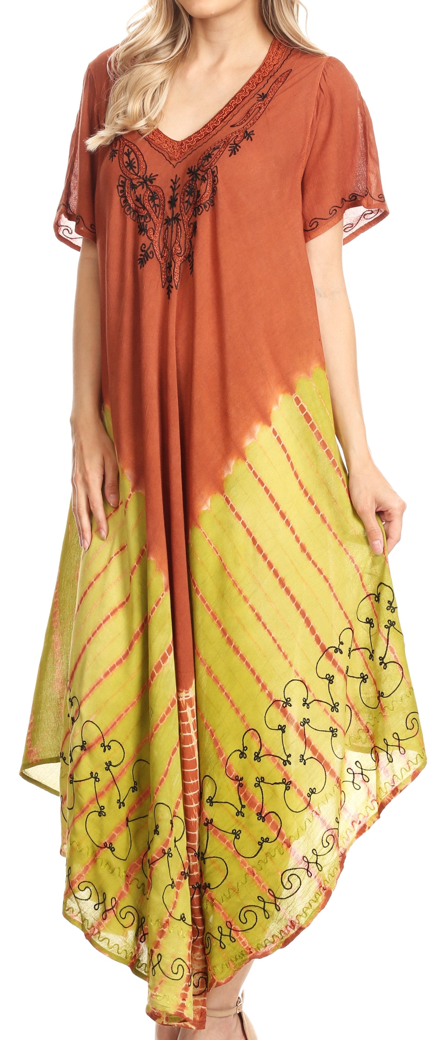Vestido caftán bordado Viveka de Sakkas