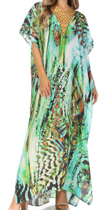Sakkas Vicky Women's Casual Long Print Short Sleeve Petite Beach Maxi Caftan Dress