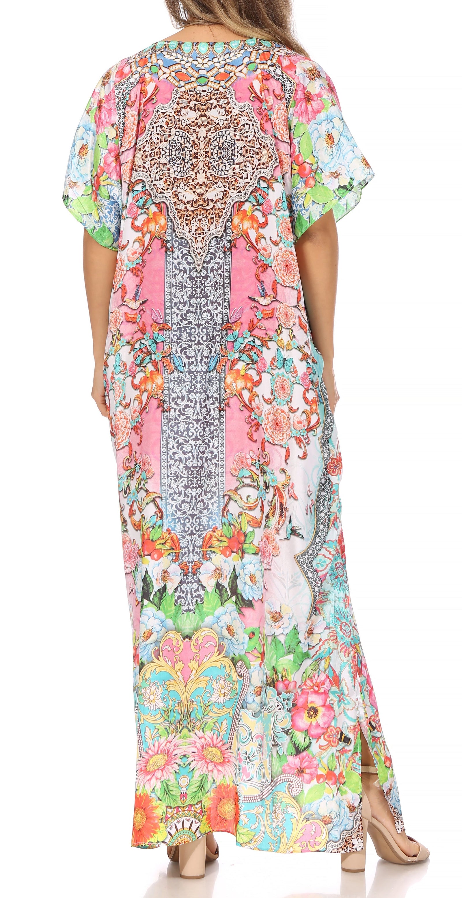 Sakkas Vicky Women's Casual Long Print Short Sleeve Petite Beach Maxi Caftan Dress