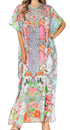 Sakkas Vicky Women's Casual Long Print Short Sleeve Petite Beach Maxi Caftan Dress