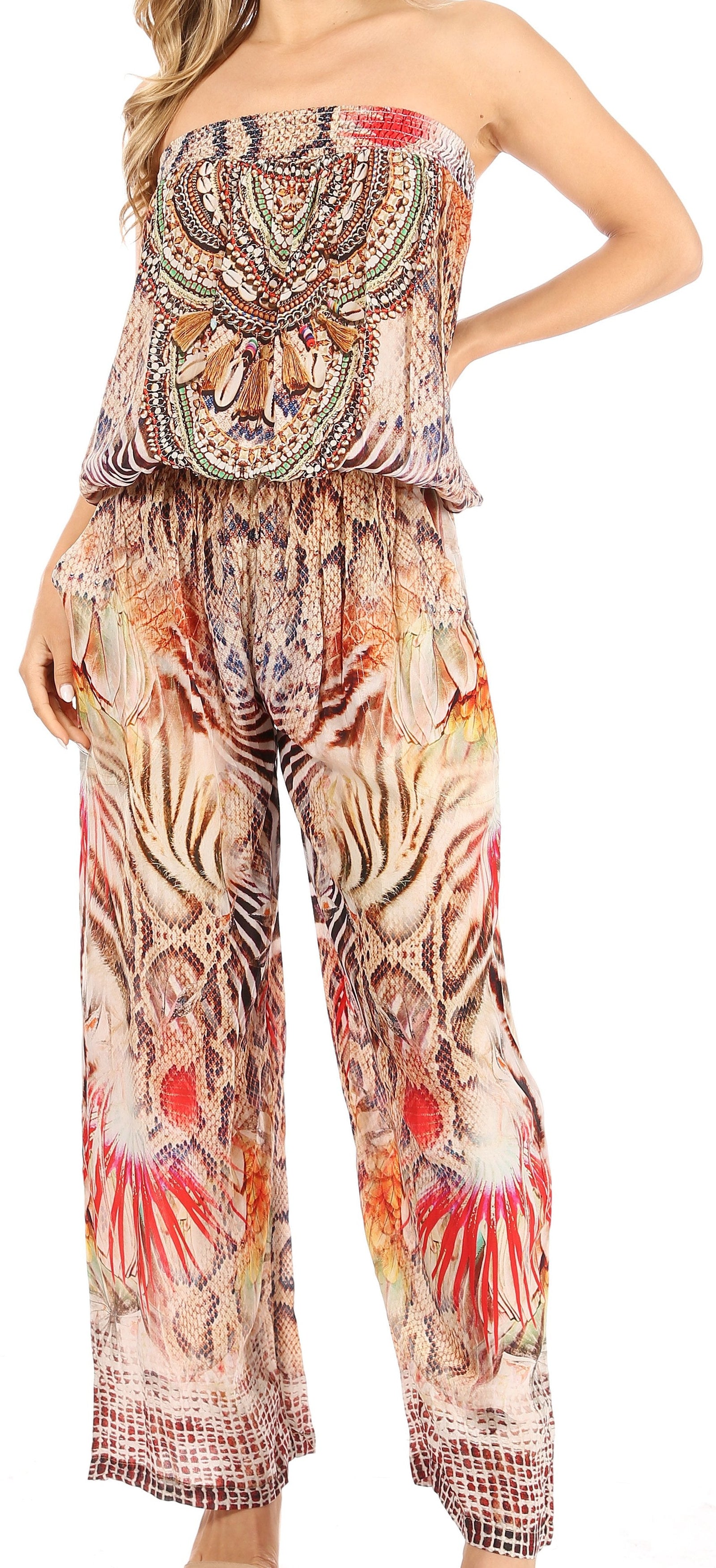 Vestido Sakkas Esha para mujer, holgado, sin mangas, con estampado floral, estilo bohemio, informal, de verano, con bolsillos