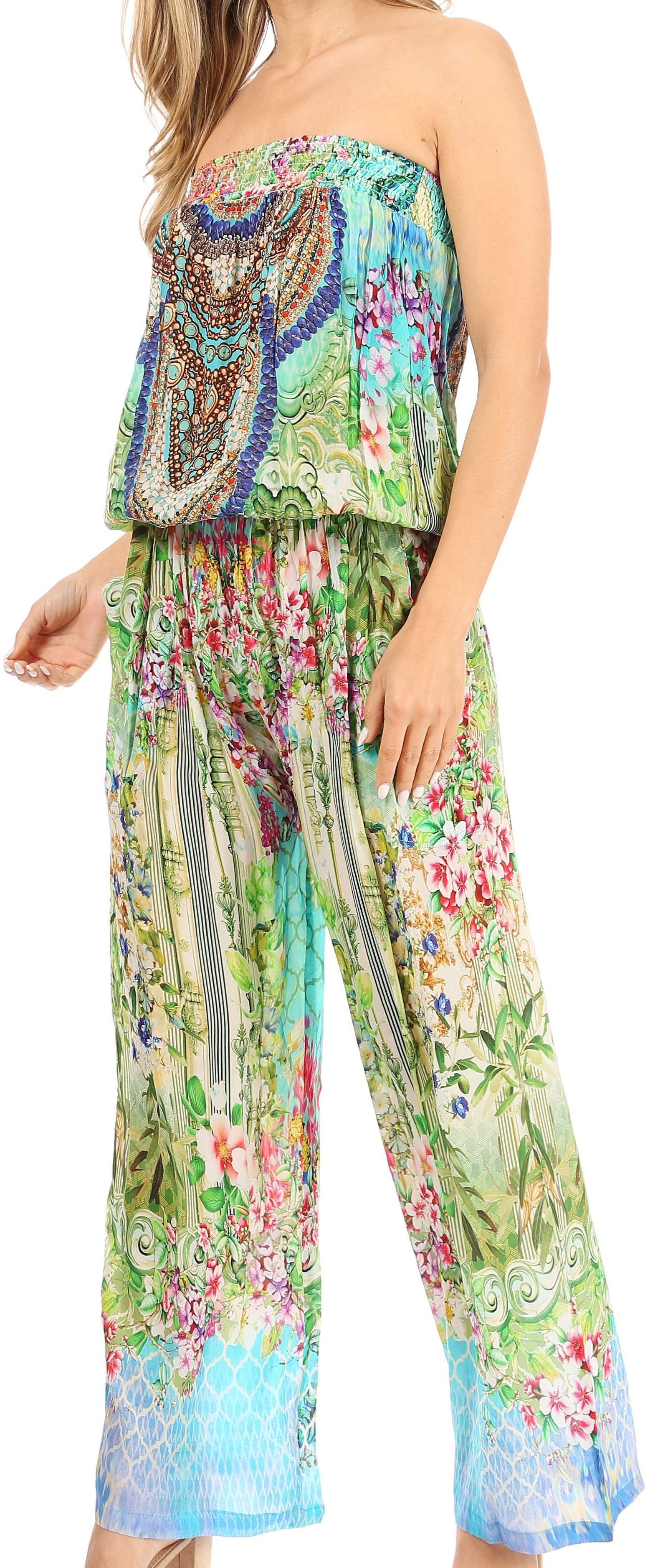 Vestido Sakkas Esha para mujer, holgado, sin mangas, con estampado floral, estilo bohemio, informal, de verano, con bolsillos