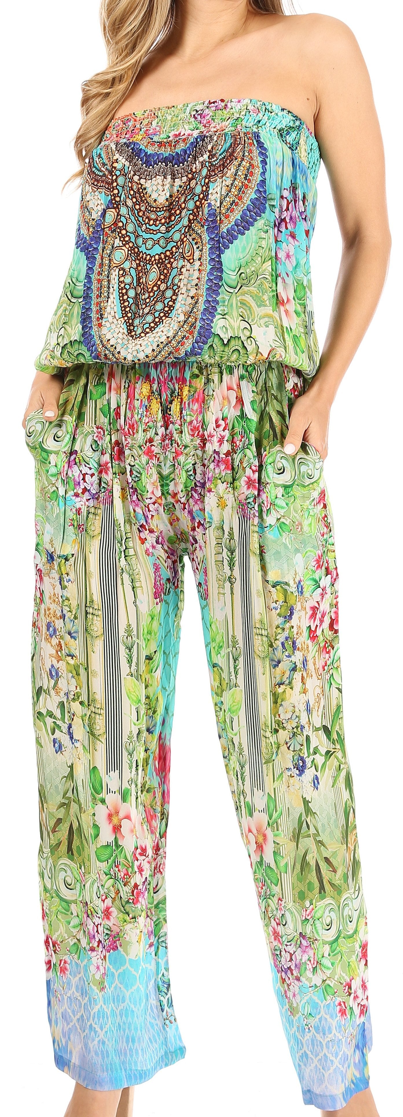 Vestido Sakkas Esha para mujer, holgado, sin mangas, con estampado floral, estilo bohemio, informal, de verano, con bolsillos