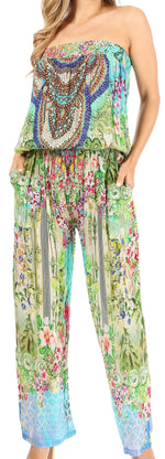 Vestido Sakkas Esha para mujer, holgado, sin mangas, con estampado floral, estilo bohemio, informal, de verano, con bolsillos