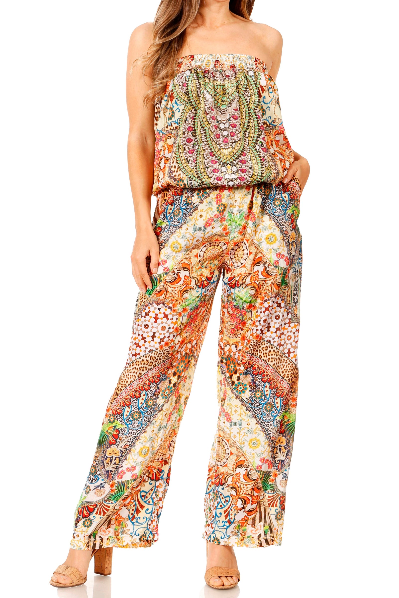 Vestido Sakkas Esha para mujer, holgado, sin mangas, con estampado floral, estilo bohemio, informal, de verano, con bolsillos