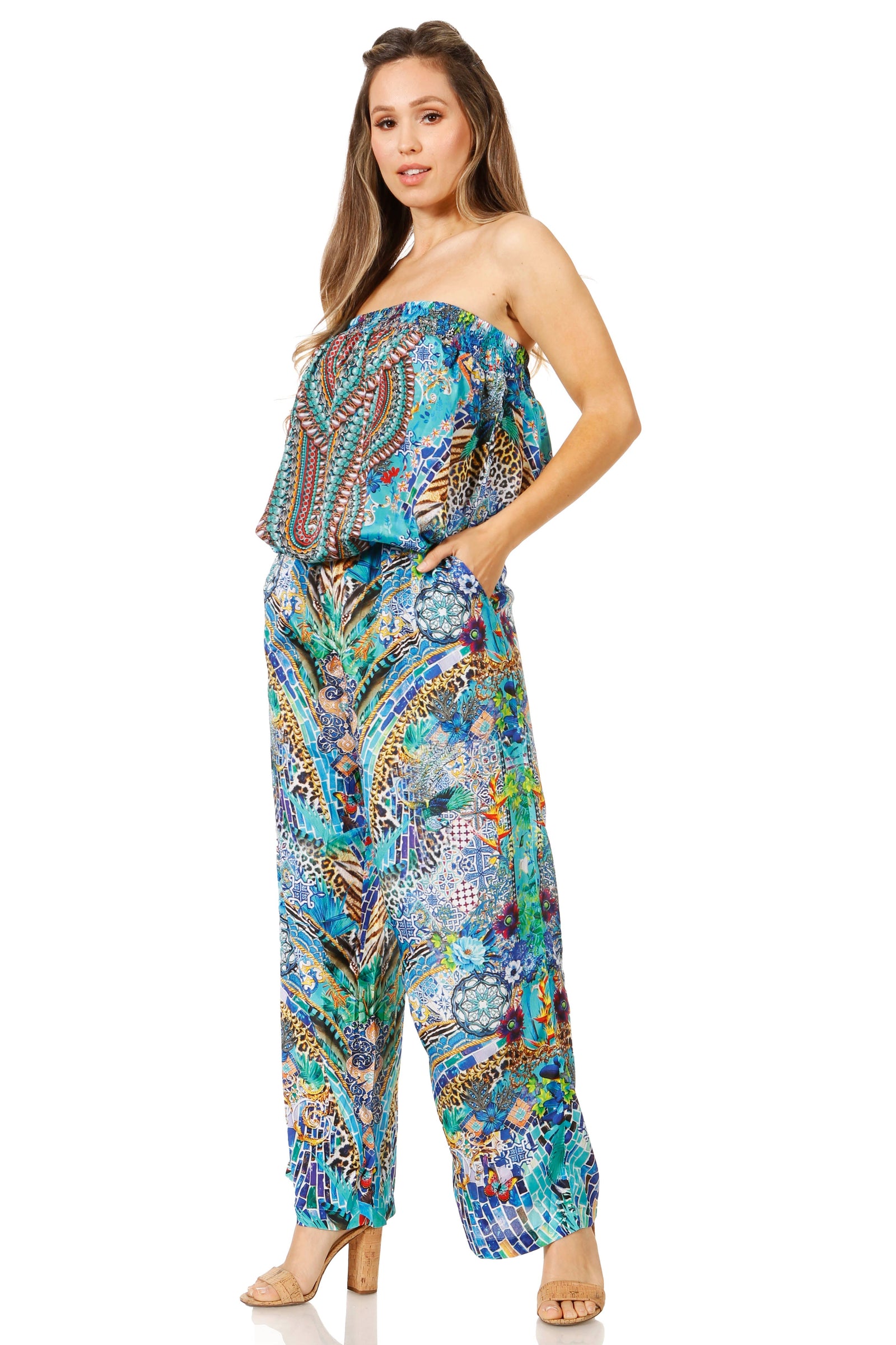 Vestido Sakkas Esha para mujer, holgado, sin mangas, con estampado floral, estilo bohemio, informal, de verano, con bolsillos