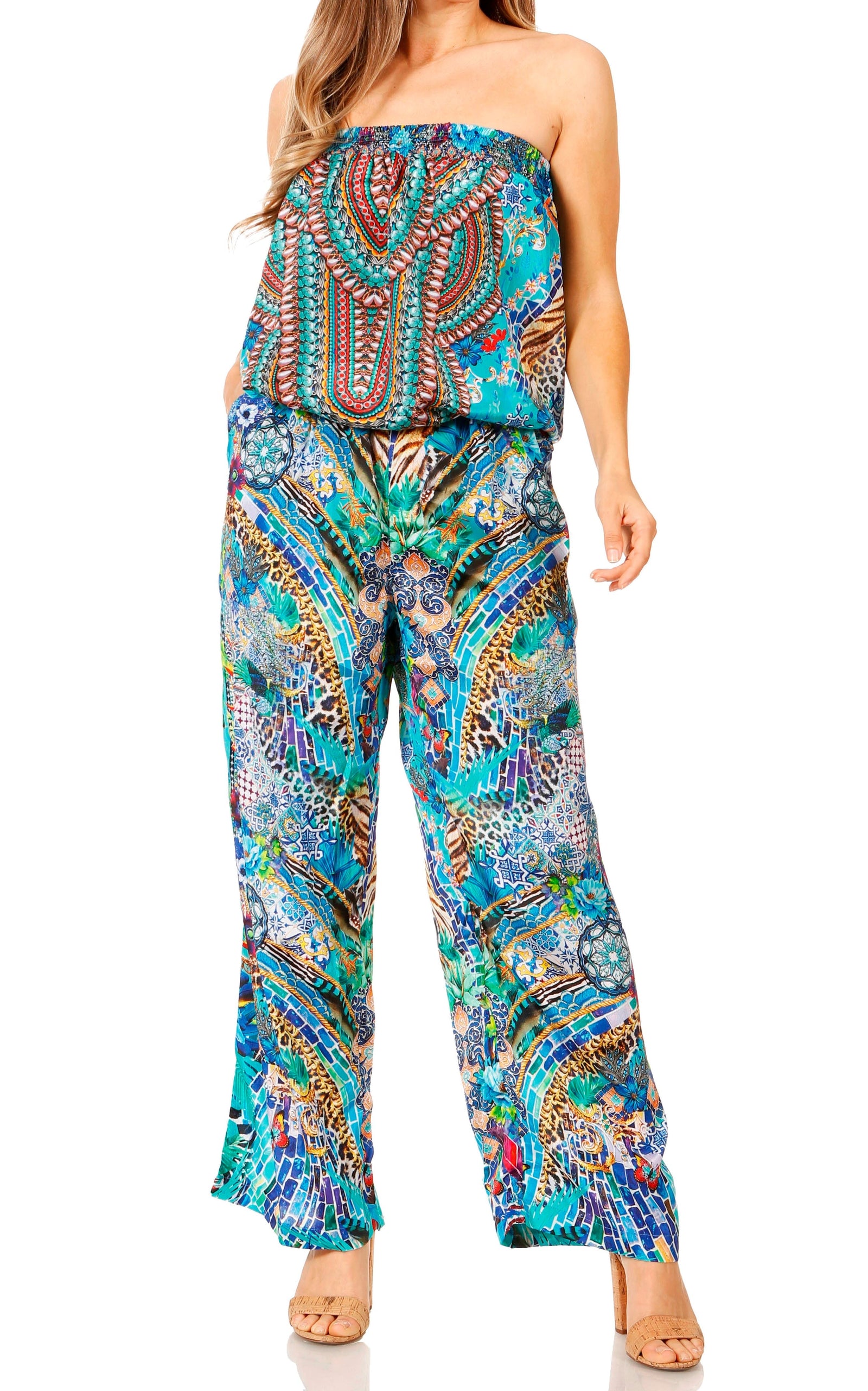 Vestido Sakkas Esha para mujer, holgado, sin mangas, con estampado floral, estilo bohemio, informal, de verano, con bolsillos
