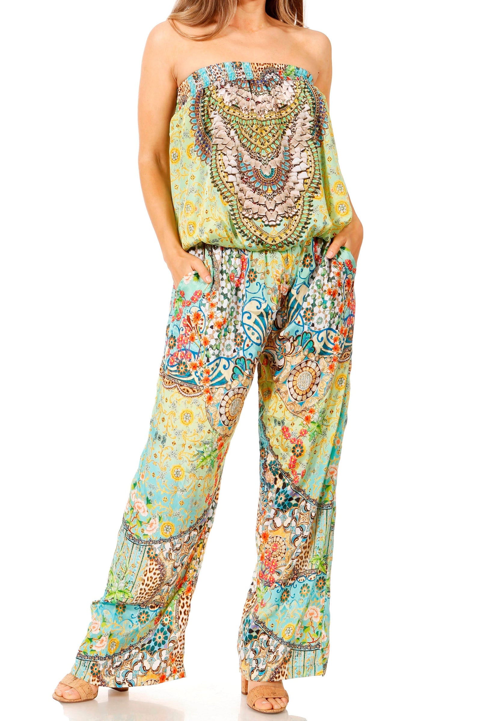 Vestido Sakkas Esha para mujer, holgado, sin mangas, con estampado floral, estilo bohemio, informal, de verano, con bolsillos
