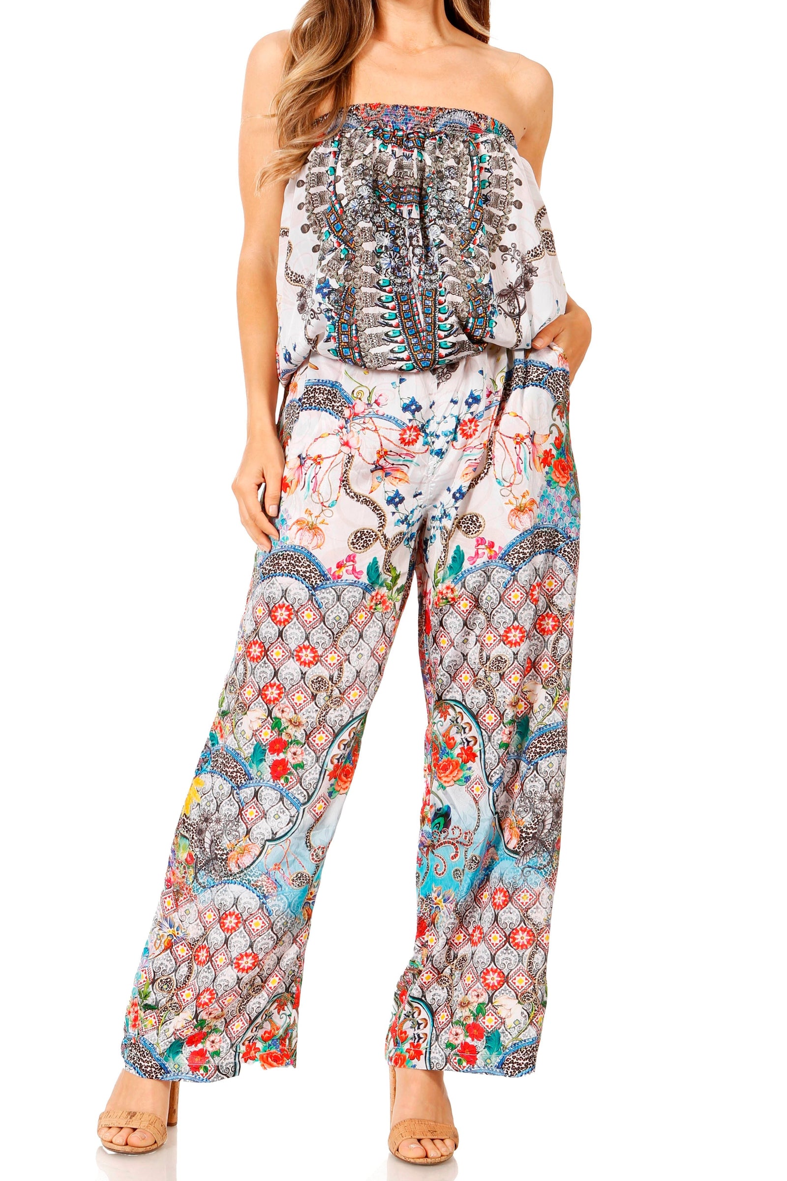 Vestido Sakkas Esha para mujer, holgado, sin mangas, con estampado floral, estilo bohemio, informal, de verano, con bolsillos