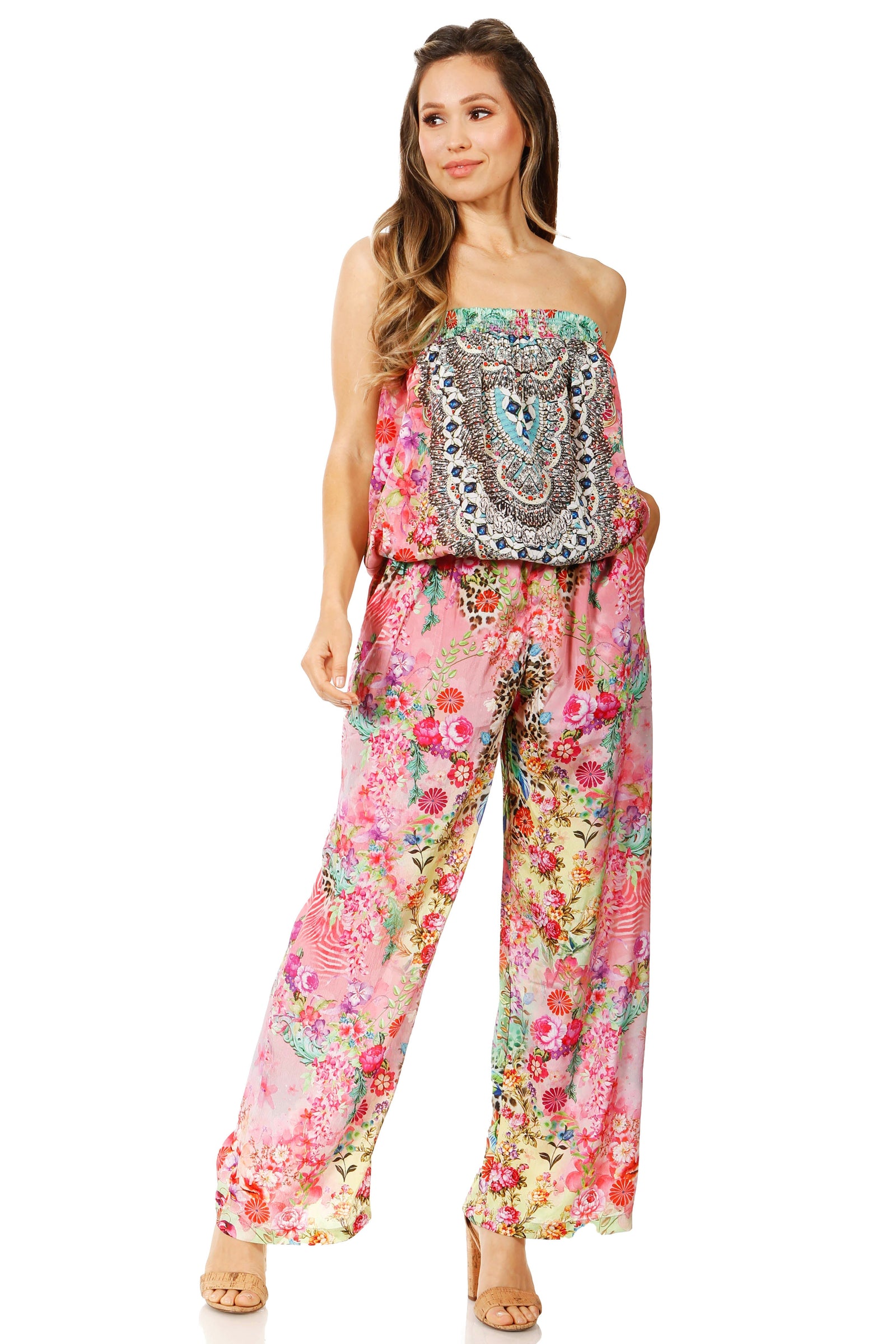 Vestido Sakkas Esha para mujer, holgado, sin mangas, con estampado floral, estilo bohemio, informal, de verano, con bolsillos