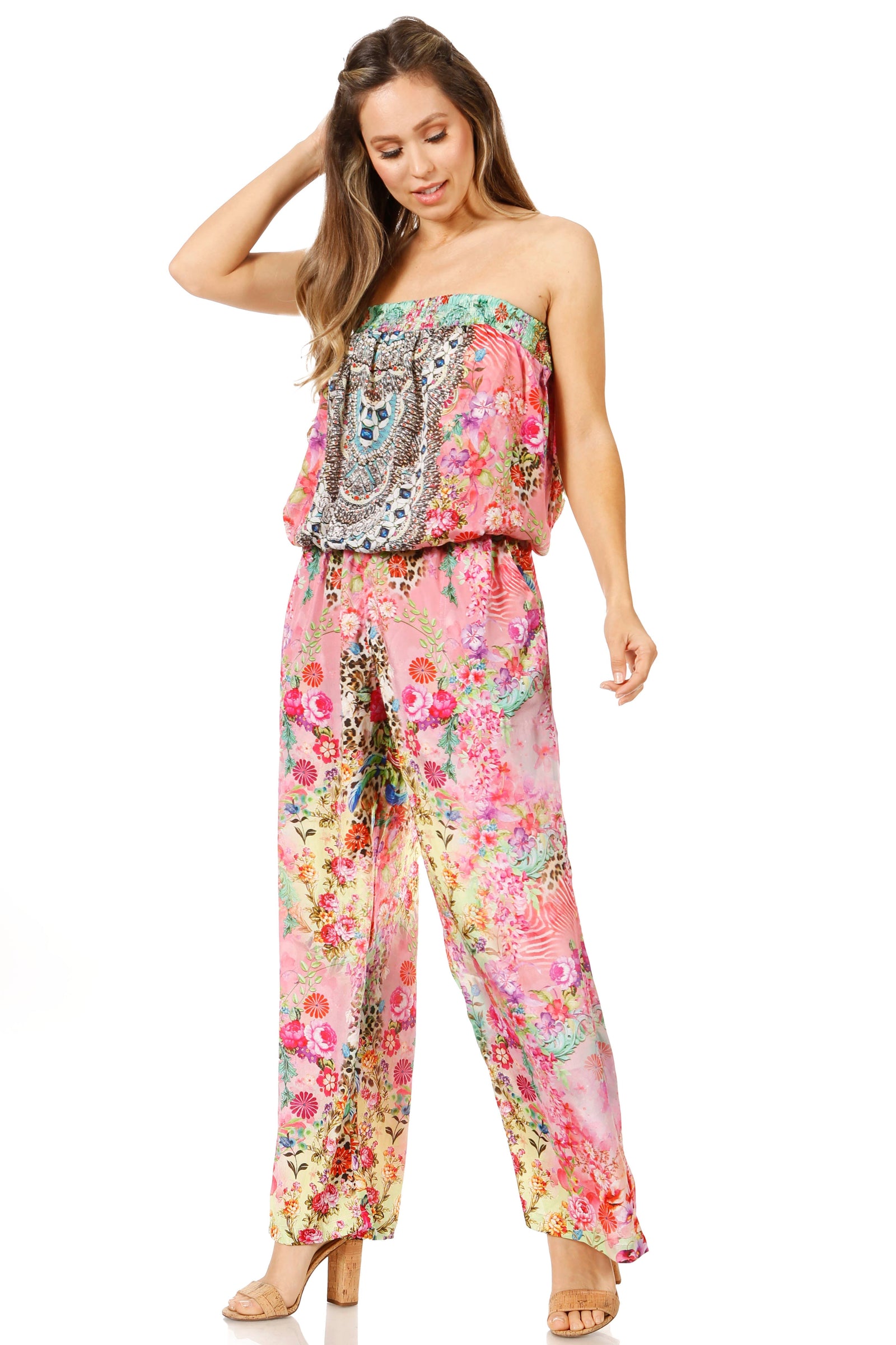 Vestido Sakkas Esha para mujer, holgado, sin mangas, con estampado floral, estilo bohemio, informal, de verano, con bolsillos