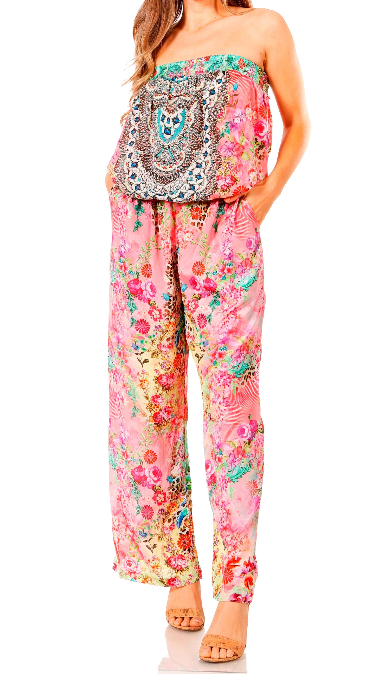 Vestido Sakkas Esha para mujer, holgado, sin mangas, con estampado floral, estilo bohemio, informal, de verano, con bolsillos