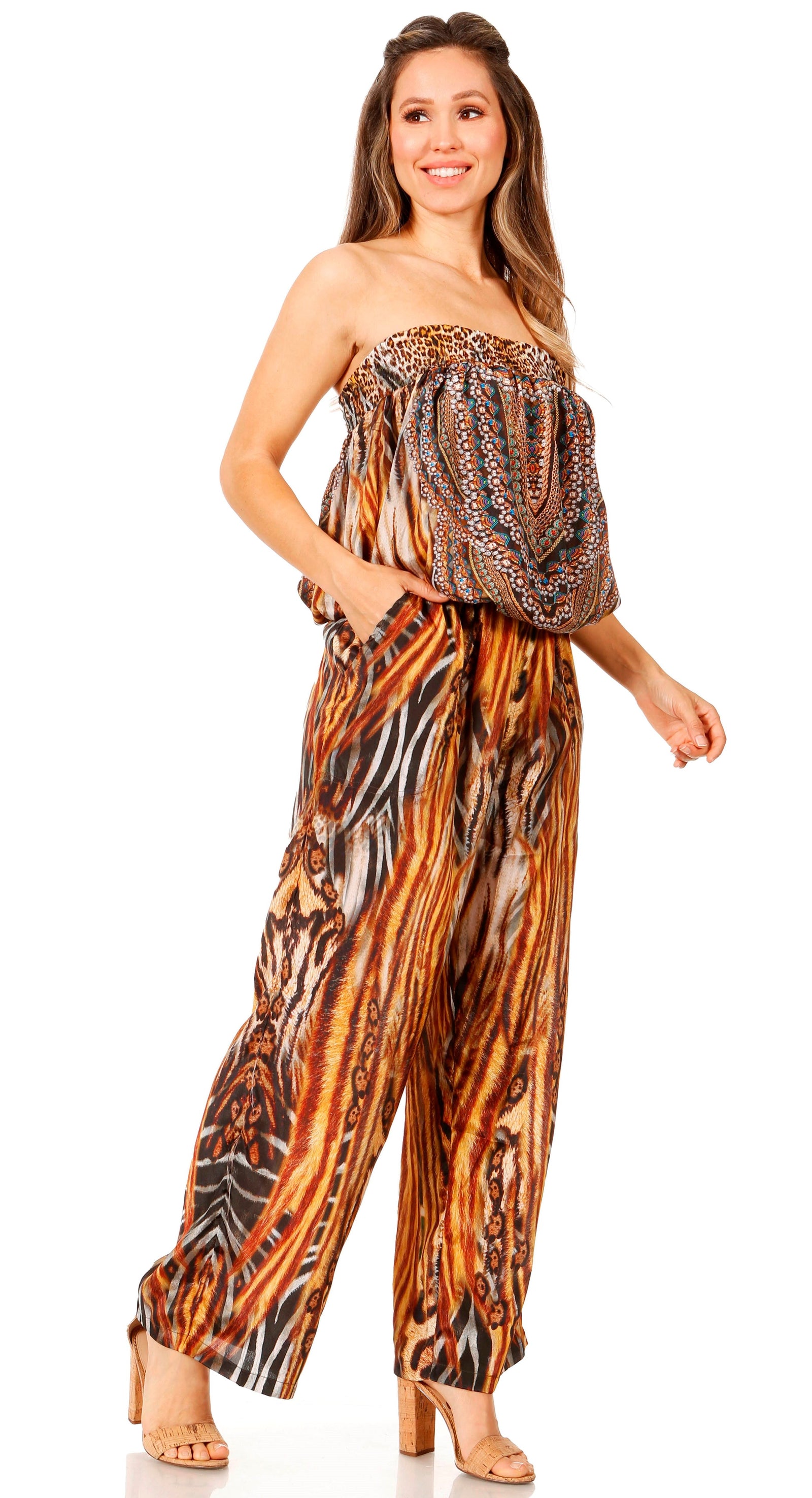 Vestido Sakkas Esha para mujer, holgado, sin mangas, con estampado floral, estilo bohemio, informal, de verano, con bolsillos