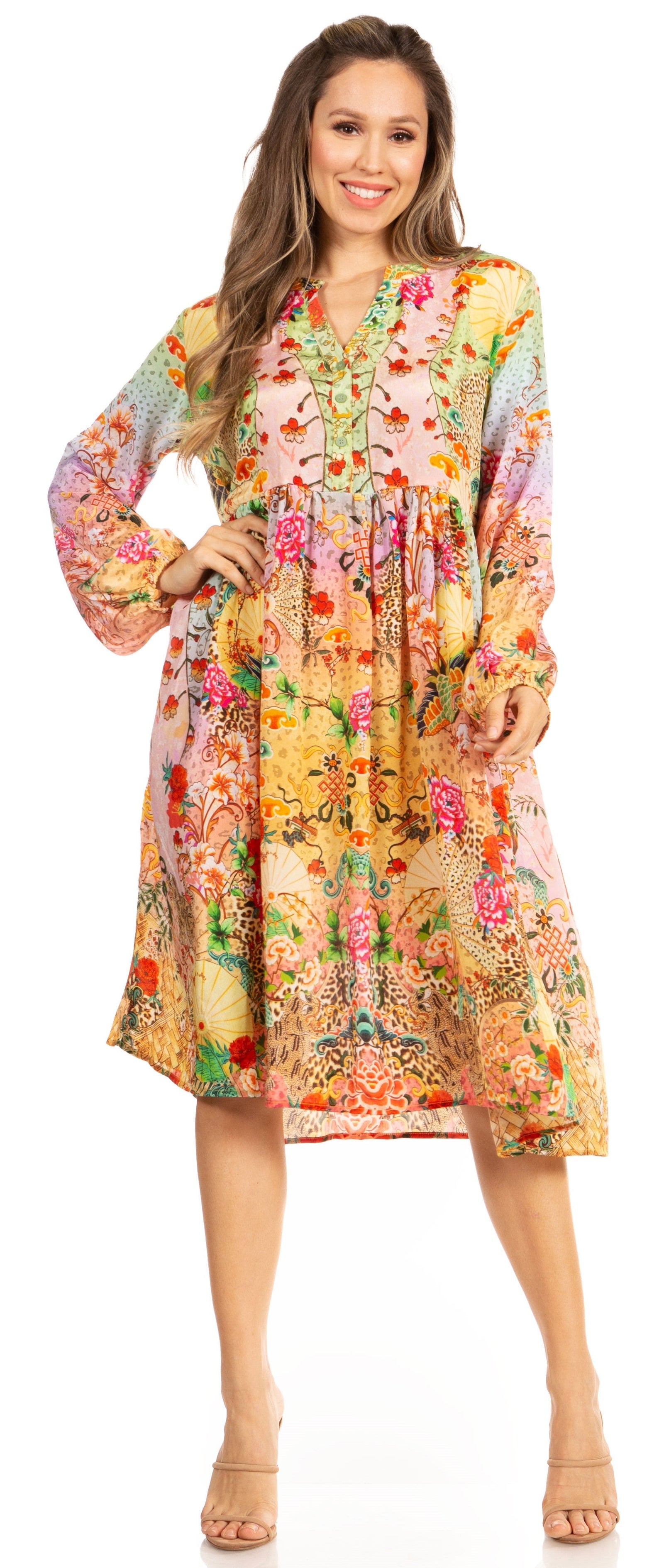 Luce elegante con el vestido midi floral de manga larga para mujer de Sakkas Jules