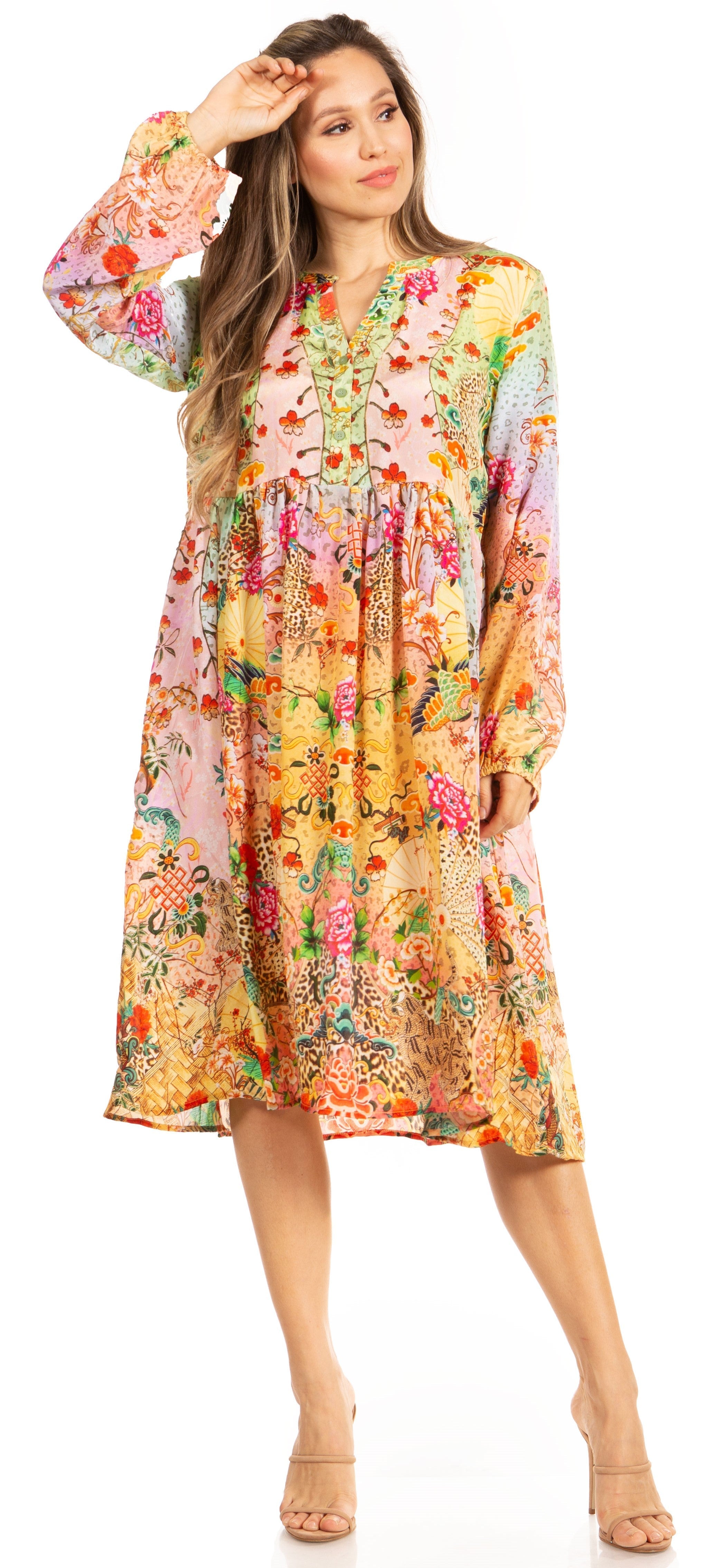 Luce elegante con el vestido midi floral de manga larga para mujer de Sakkas Jules