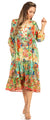 Sakkas Sole Women's Boho Floral Print V-Neck Midi Dress with Long Sleeves
