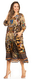 Sakkas Sole Women's Boho Floral Print V-Neck Midi Dress with Long Sleeves
