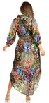 Sakkas Rina Women's Floral Print Maxi Dress with Long Sleeves and Flounce Shirt Design