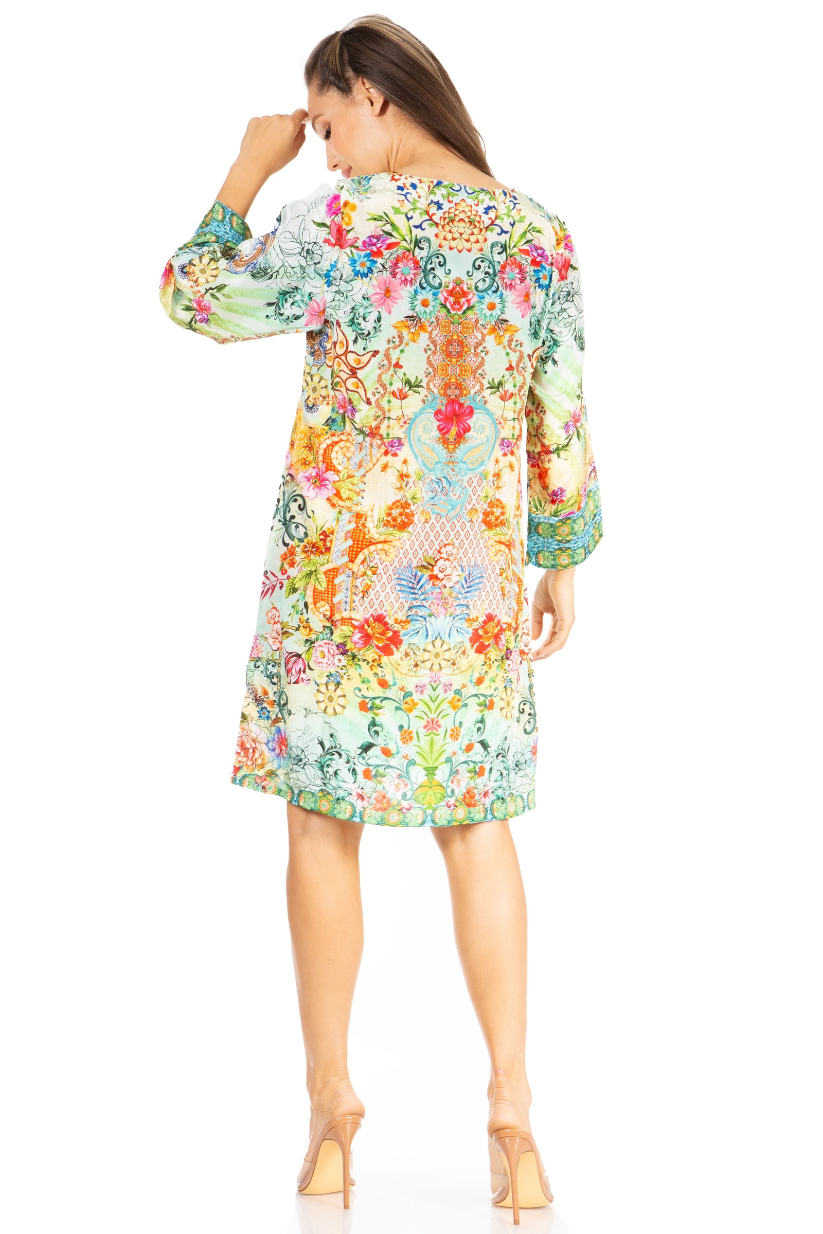 Vestido túnica floral estilo bohemio Sakkas Rosa - Top midi para mujer