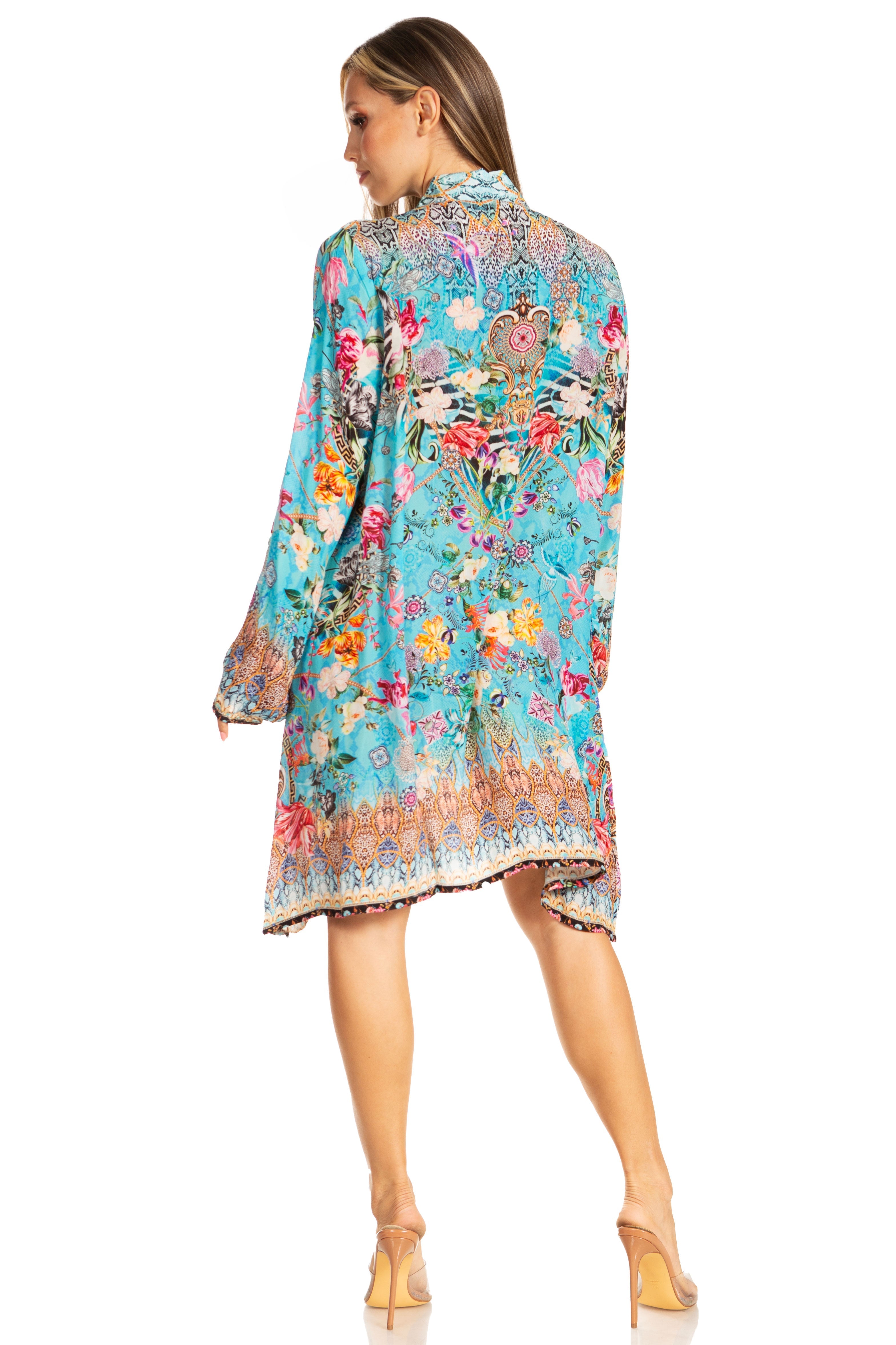 Vestido camisero corto de manga larga con cuello en V para mujer de Sakkas, primavera/verano