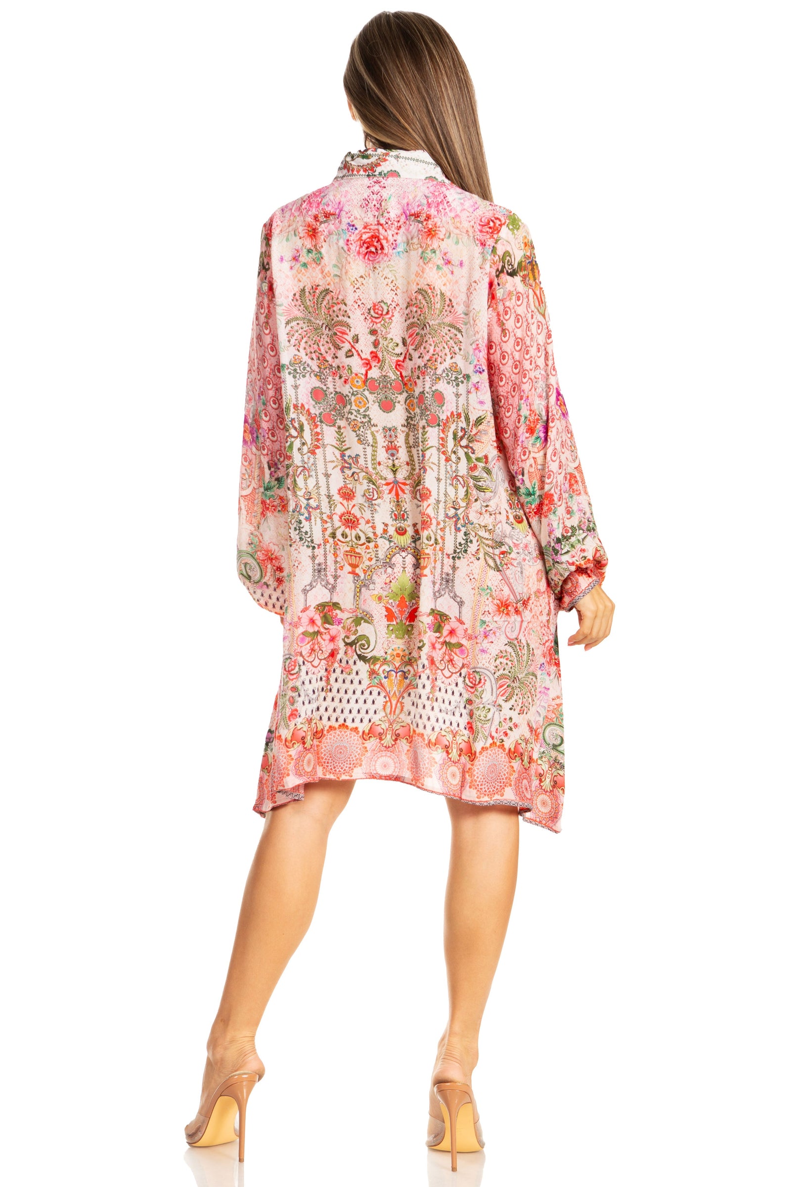 Vestido camisero corto de manga larga con cuello en V para mujer de Sakkas, primavera/verano