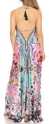 Vestido largo Sakkas Lizi para mujer, con cuello halter, corte alto y bajo, estilo pañuelo, para fiesta en la playa