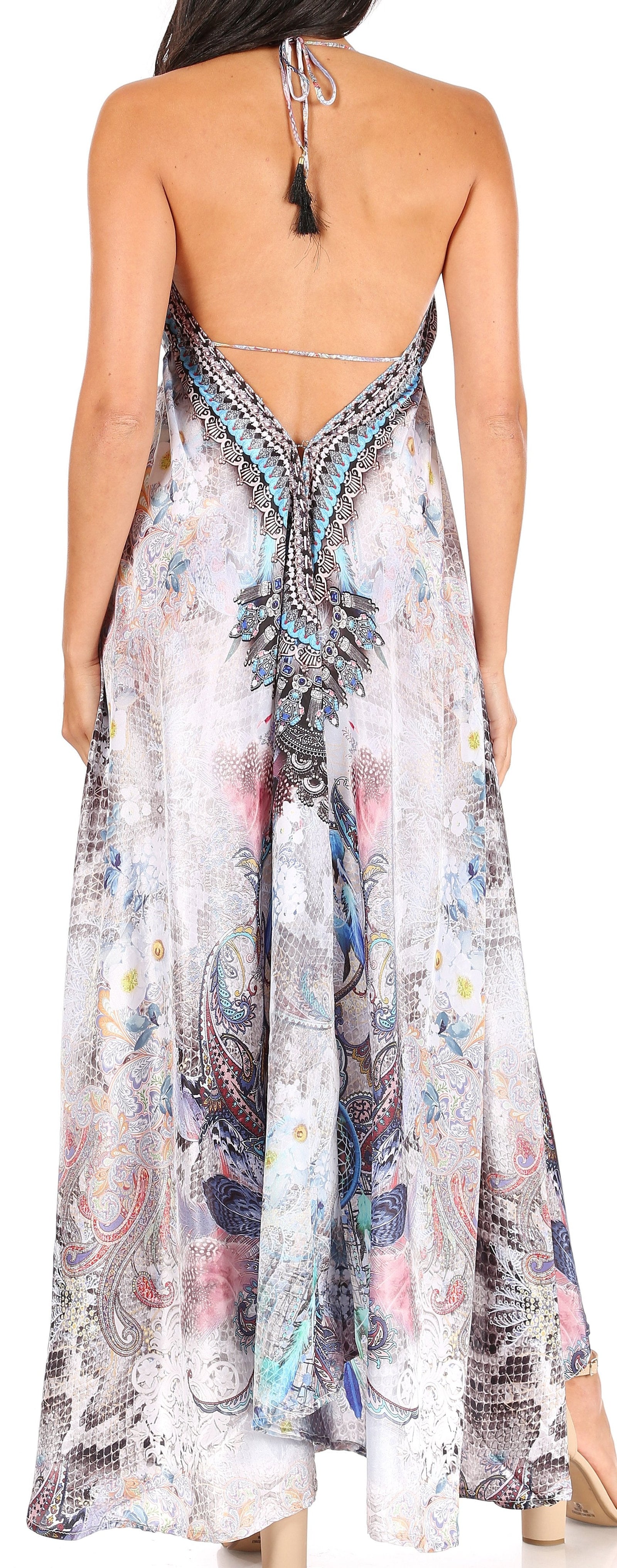 Vestido largo Sakkas Lizi para mujer, con cuello halter, corte alto y bajo, estilo pañuelo, para fiesta en la playa