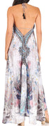 Vestido largo Sakkas Lizi para mujer, con cuello halter, corte alto y bajo, estilo pañuelo, para fiesta en la playa