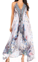 Vestido largo Sakkas Lizi para mujer, con cuello halter, corte alto y bajo, estilo pañuelo, para fiesta en la playa