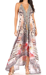 Vestido largo Sakkas Lizi para mujer, con cuello halter, corte alto y bajo, estilo pañuelo, para fiesta en la playa