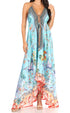 Vestido largo Sakkas Lizi para mujer, con cuello halter, corte alto y bajo, estilo pañuelo, para fiesta en la playa
