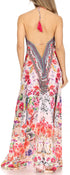 Vestido largo Sakkas Lizi para mujer, con cuello halter, corte alto y bajo, estilo pañuelo, para fiesta en la playa