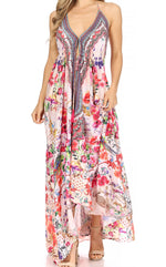 Vestido largo Sakkas Lizi para mujer, con cuello halter, corte alto y bajo, estilo pañuelo, para fiesta en la playa