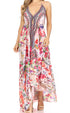 Vestido largo Sakkas Lizi para mujer, con cuello halter, corte alto y bajo, estilo pañuelo, para fiesta en la playa
