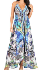 Vestido largo Sakkas Lizi para mujer, con cuello halter, corte alto y bajo, estilo pañuelo, para fiesta en la playa