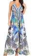 Vestido largo Sakkas Lizi para mujer, con cuello halter, corte alto y bajo, estilo pañuelo, para fiesta en la playa