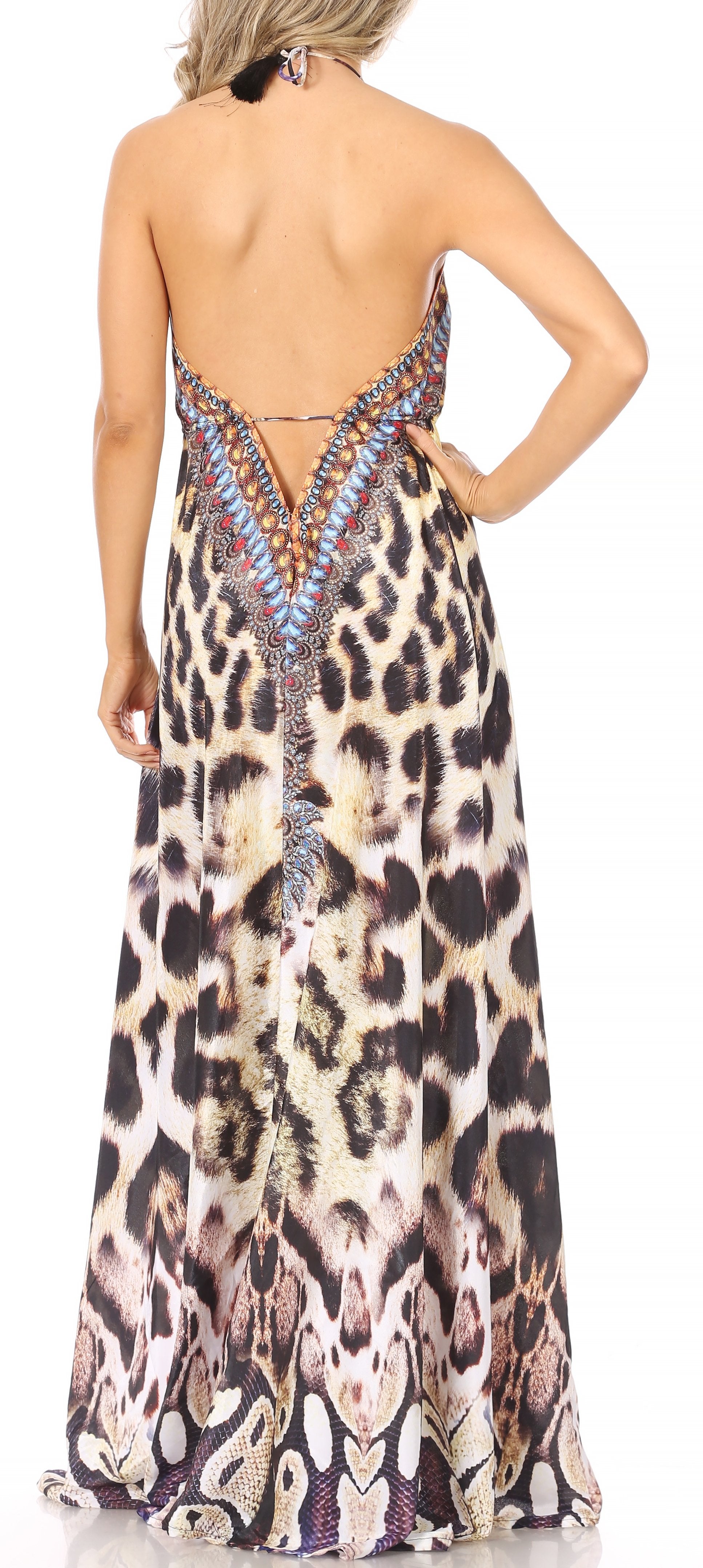 Vestido largo Sakkas Lizi para mujer, con cuello halter, corte alto y bajo, estilo pañuelo, para fiesta en la playa