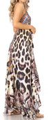 Vestido largo Sakkas Lizi para mujer, con cuello halter, corte alto y bajo, estilo pañuelo, para fiesta en la playa