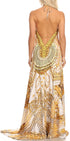 Vestido largo Sakkas Lizi para mujer, con cuello halter, corte alto y bajo, estilo pañuelo, para fiesta en la playa