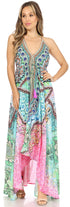 Vestido largo Sakkas Lizi para mujer, con cuello halter, corte alto y bajo, estilo pañuelo, para fiesta en la playa